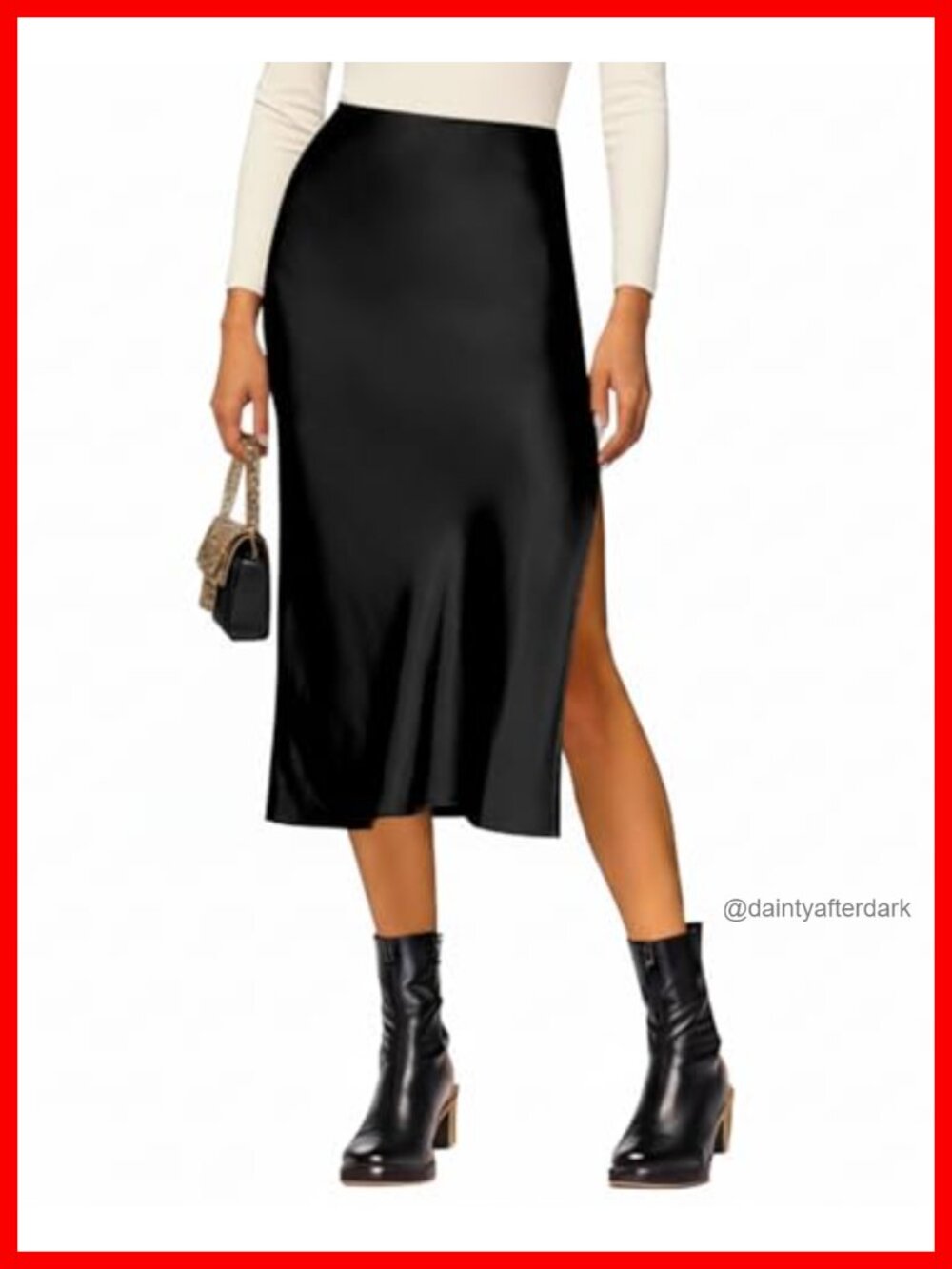 Satin High Waisted Midi Skirt Side Slit